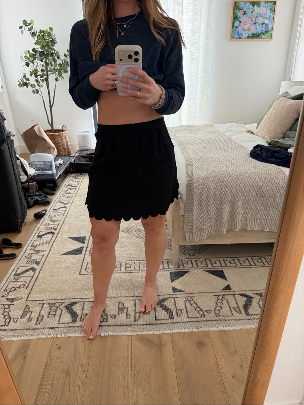 Club Monaco Black Scallop-Hem Mini Skirt